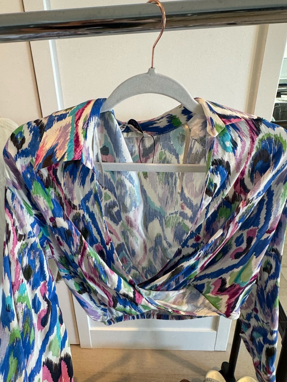 Zara Multicolor Printed Wrap Crop Top - Blue, Green, Pink